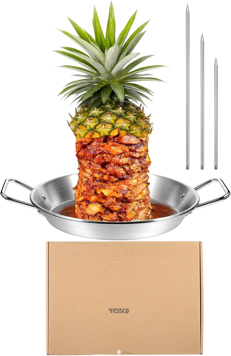 Tessco 1 Set 10 Inch Vertical Skewer Al Pastor Rotisserie Pan Gyro Spit Shawarma Stand for Oven Stainless Steel BBQ Kebabs Skewer with Removable Size Spikes for Tacos Al Pastor