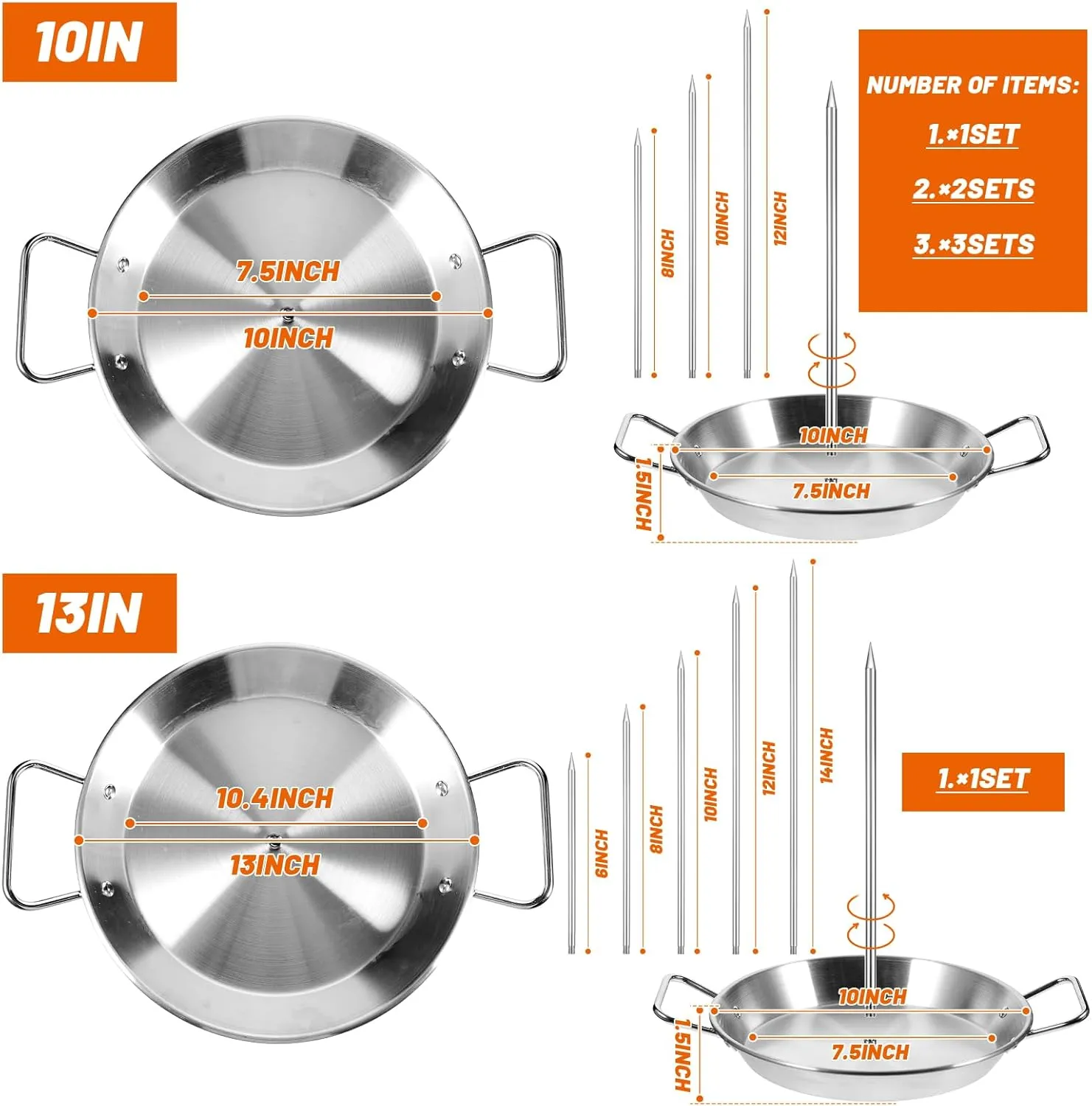 Tessco 1 Set 10 Inch Vertical Skewer Al Pastor Rotisserie Pan Gyro Spit Shawarma Stand for Oven Stainless Steel BBQ Kebabs Skewer with Removable Size Spikes for Tacos Al Pastor