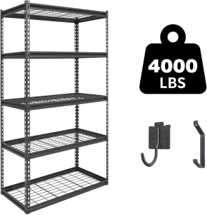 The Atlas 36" W x 18" D x 72" H Adjustable Garage Storage Shelves Load 4000 lbs, 5 Tier Heavy Duty Shelving Unit, Metal Utility Storage Rack for Warehouse Pantry Basement Kitchen, Black