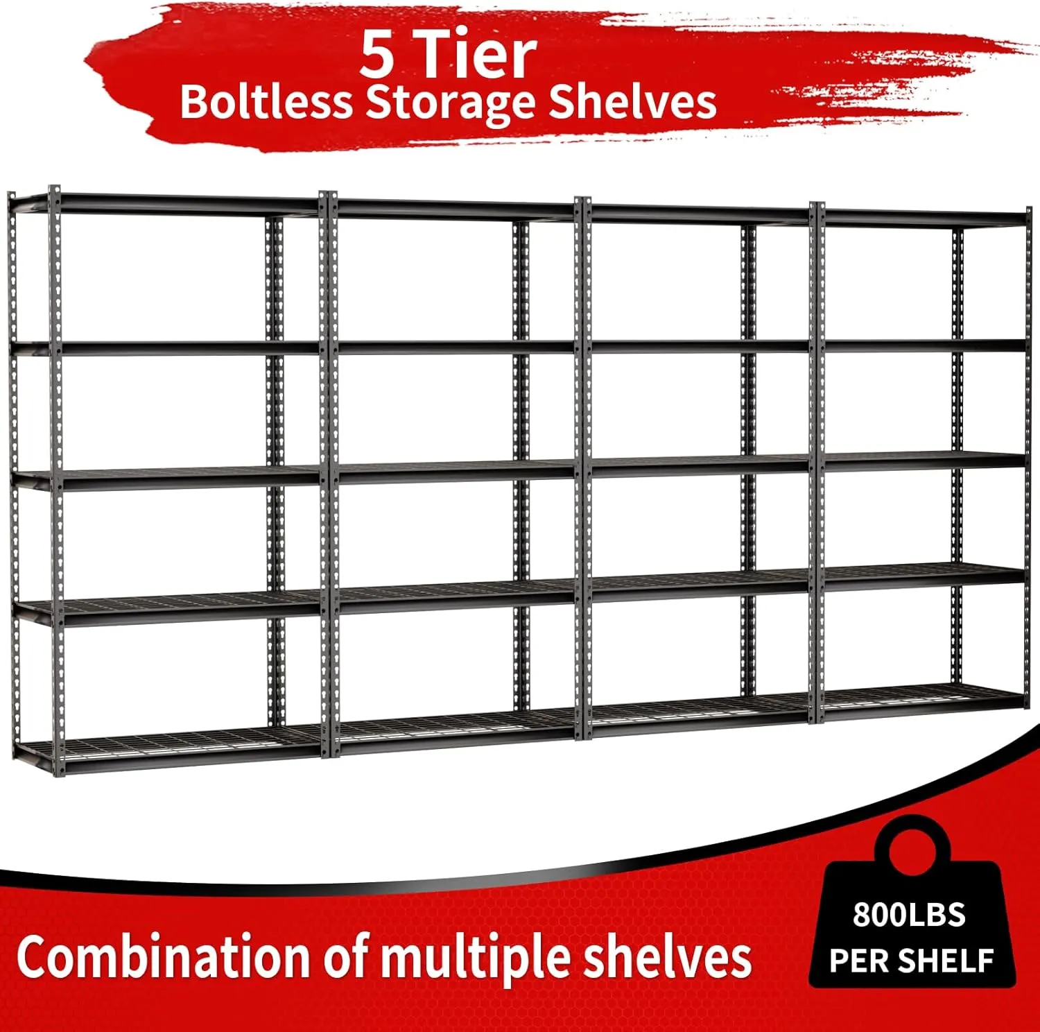 The Atlas 36" W x 18" D x 72" H Adjustable Garage Storage Shelves Load 4000 lbs, 5 Tier Heavy Duty Shelving Unit, Metal Utility Storage Rack for Warehouse Pantry Basement Kitchen, Black