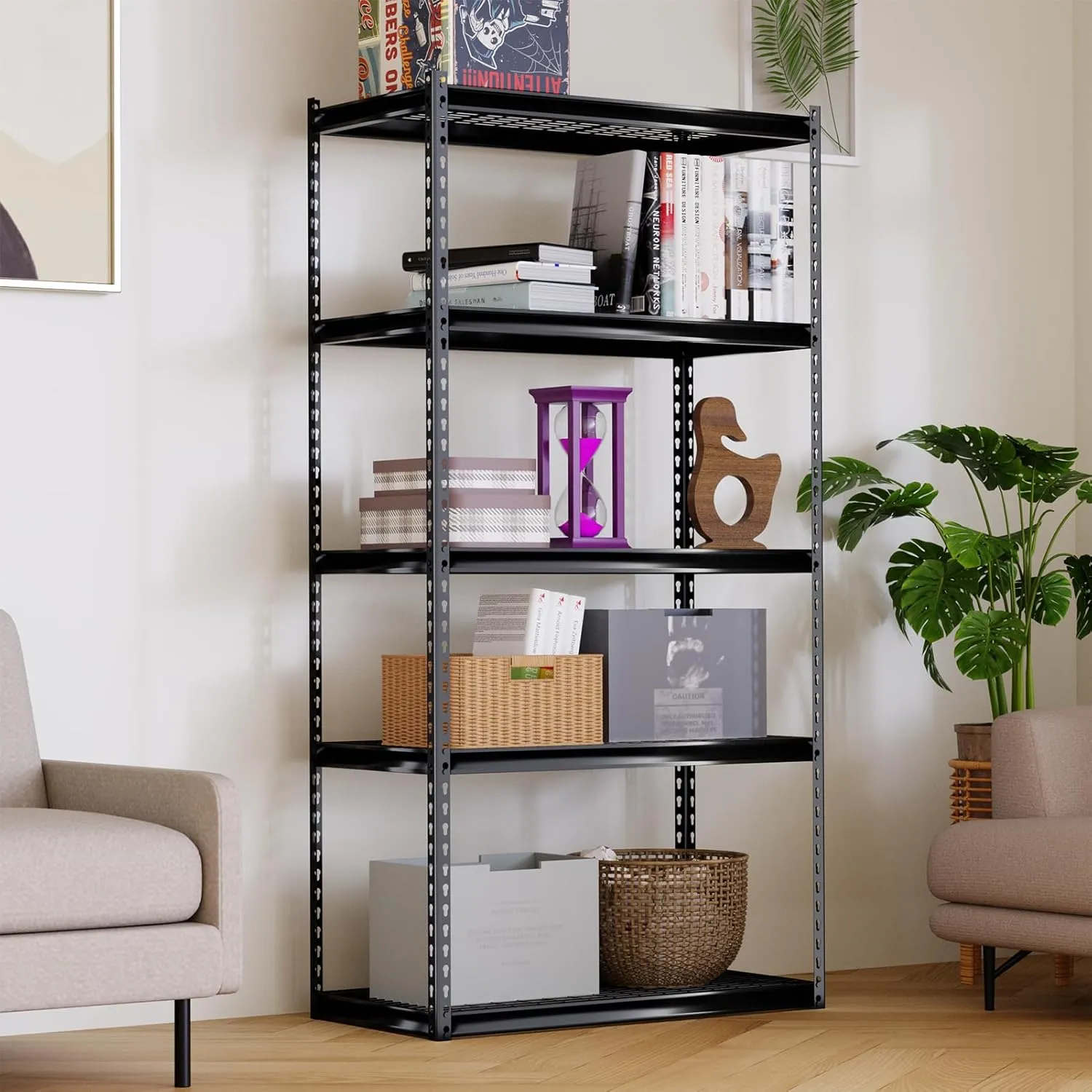 The Atlas 36" W x 18" D x 72" H Adjustable Garage Storage Shelves Load 4000 lbs, 5 Tier Heavy Duty Shelving Unit, Metal Utility Storage Rack for Warehouse Pantry Basement Kitchen, Black
