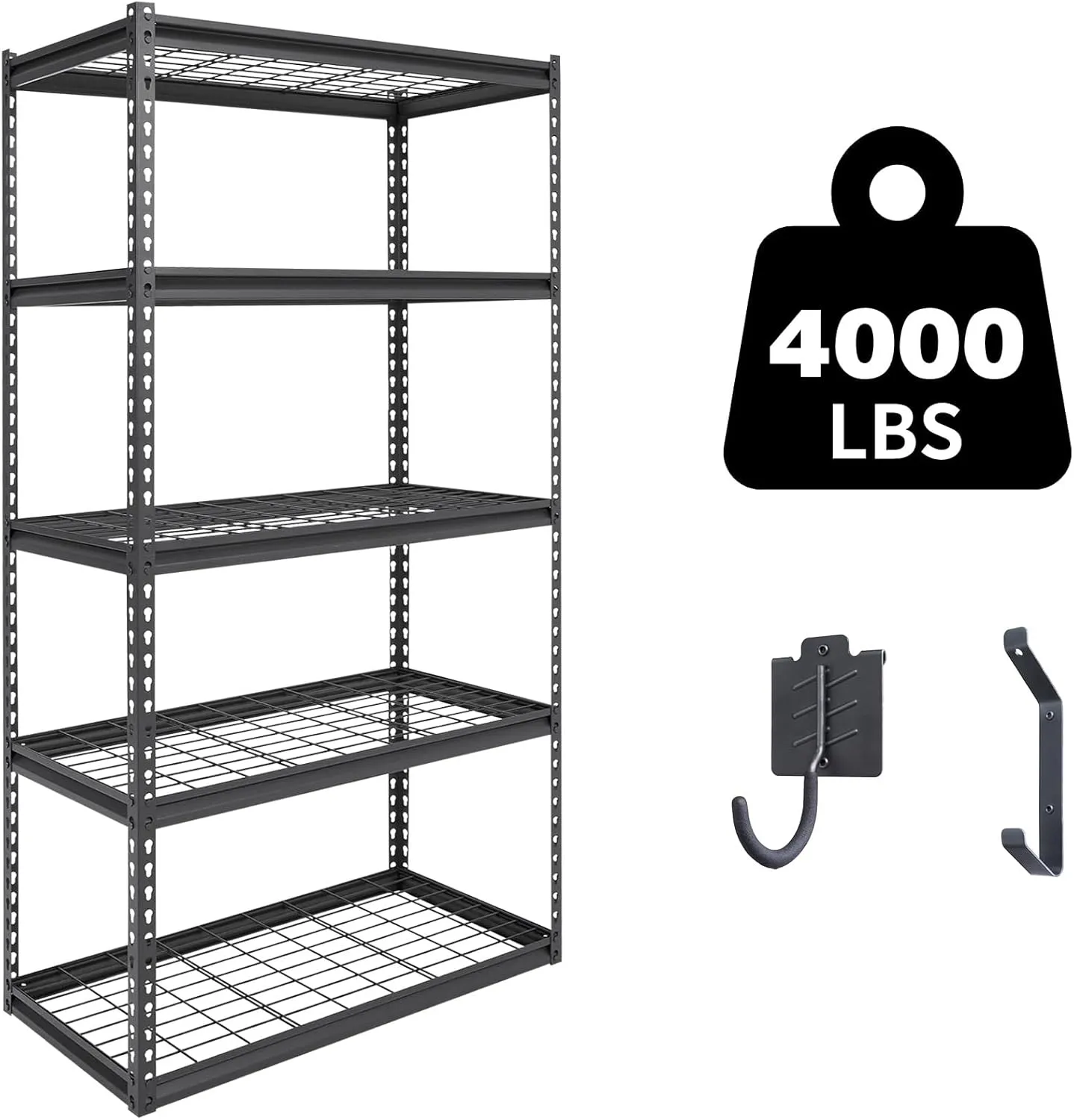 The Atlas 36" W x 18" D x 72" H Adjustable Garage Storage Shelves Load 4000 lbs, 5 Tier Heavy Duty Shelving Unit, Metal Utility Storage Rack for Warehouse Pantry Basement Kitchen, Black