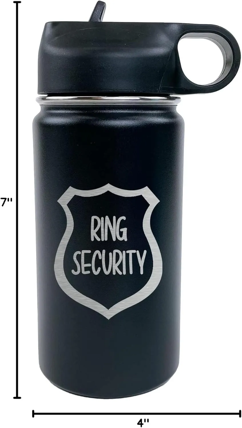 The Crafty Engineer Flower Girl or Ring Bearer Kids Water Bottle - Insulated - The Perfect Proposal Gift - 12 oz - Black (Ring Security)