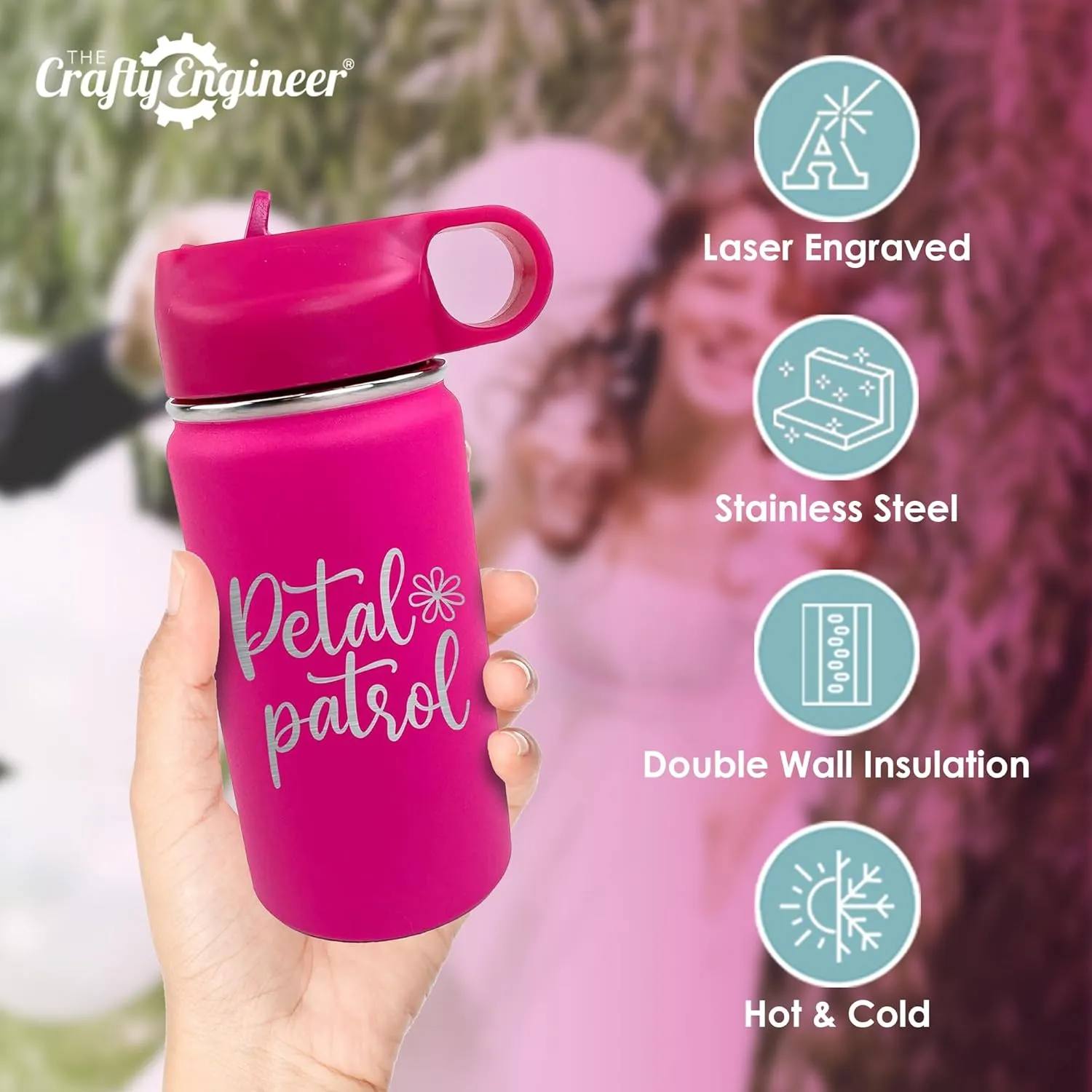 The Crafty Engineer Flower Girl or Ring Bearer Kids Water Bottle - Insulated - The Perfect Proposal Gift - 12 oz - Black (Ring Security)