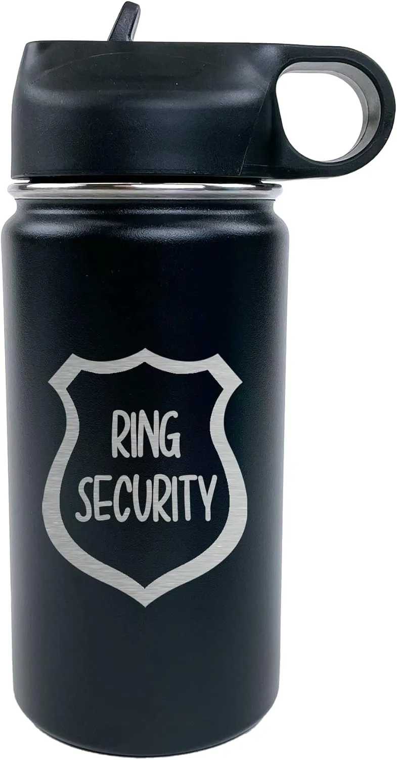 The Crafty Engineer Flower Girl or Ring Bearer Kids Water Bottle - Insulated - The Perfect Proposal Gift - 12 oz - Black (Ring Security)