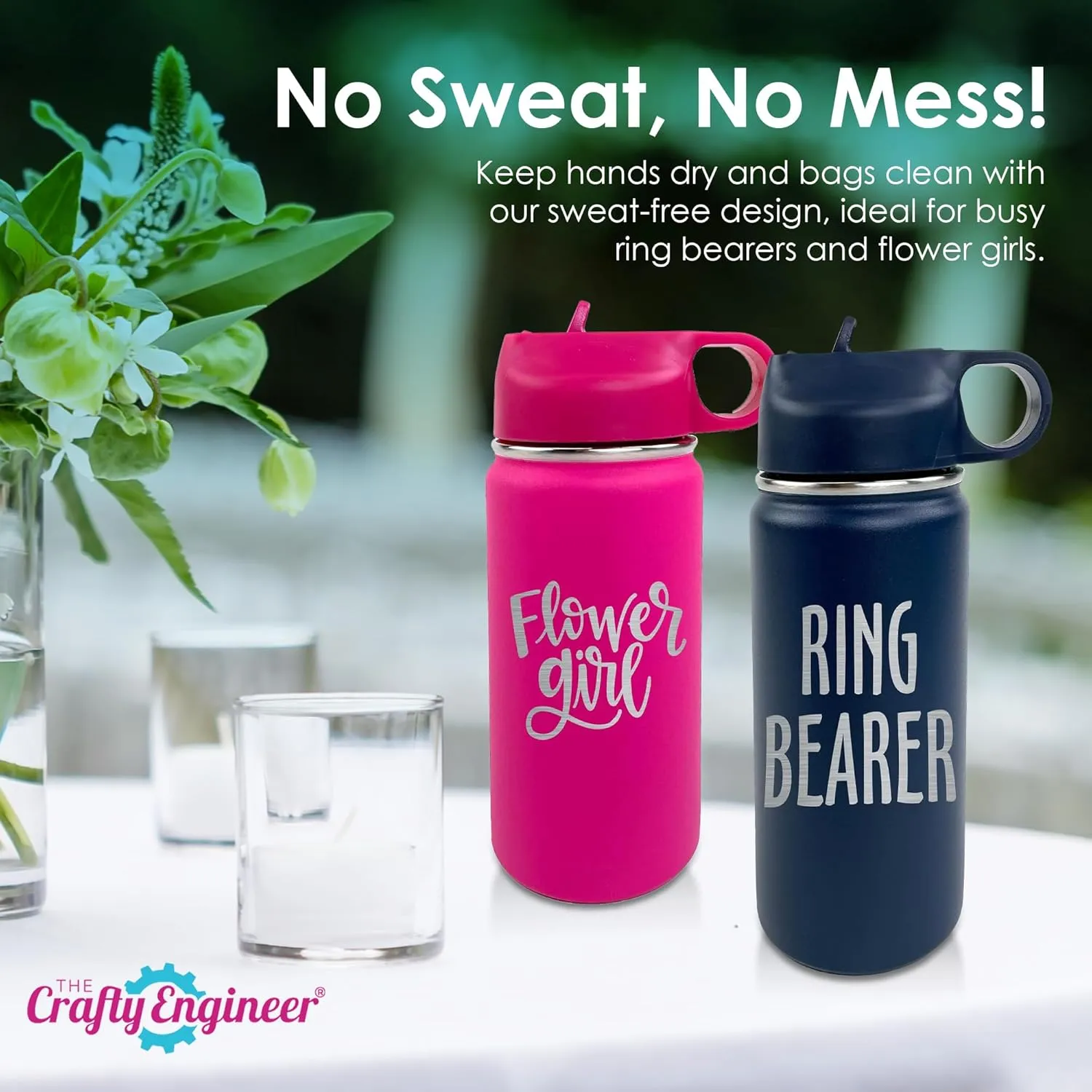The Crafty Engineer Flower Girl or Ring Bearer Kids Water Bottle - Insulated - The Perfect Proposal Gift - 12 oz - Black (Ring Security)