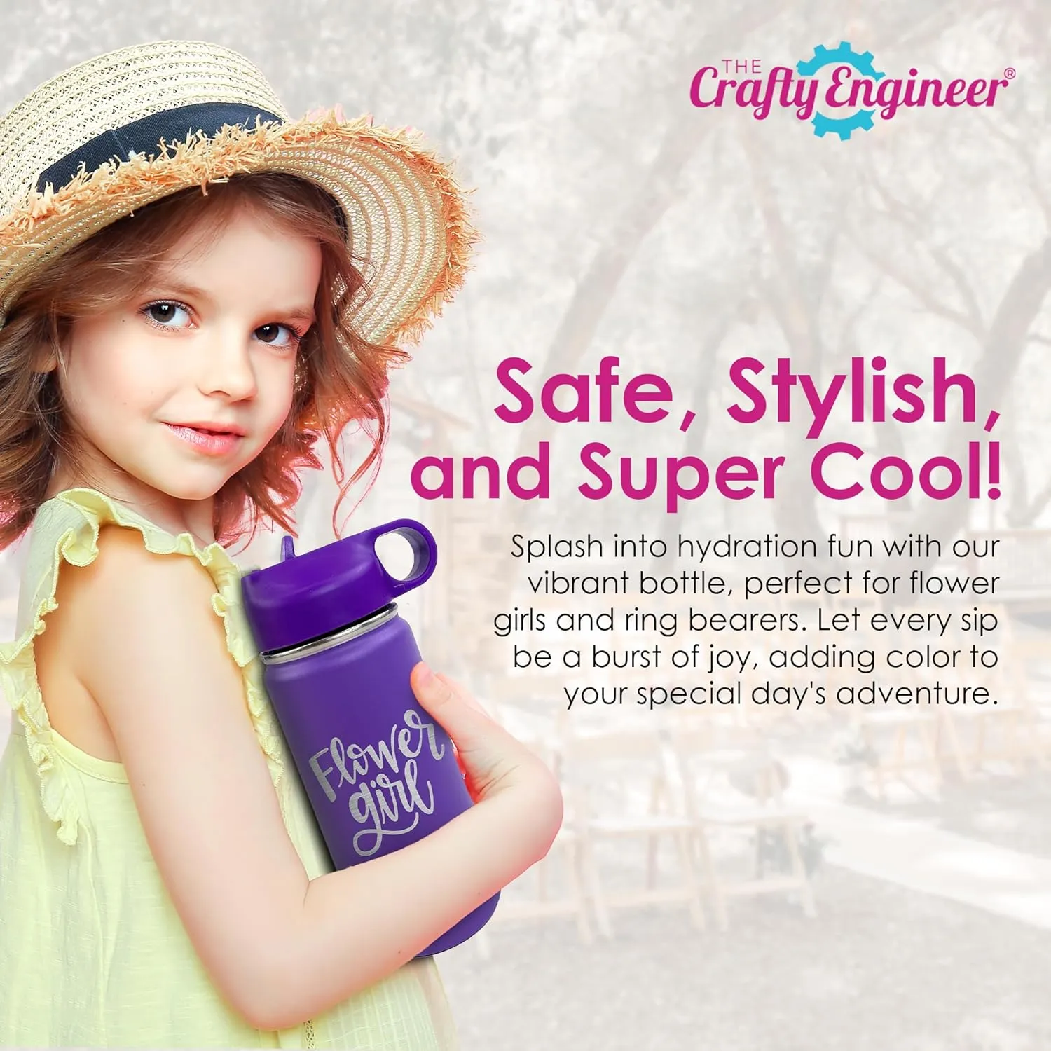 The Crafty Engineer Flower Girl or Ring Bearer Kids Water Bottle - Insulated - The Perfect Proposal Gift - 12 oz - Black (Ring Security)