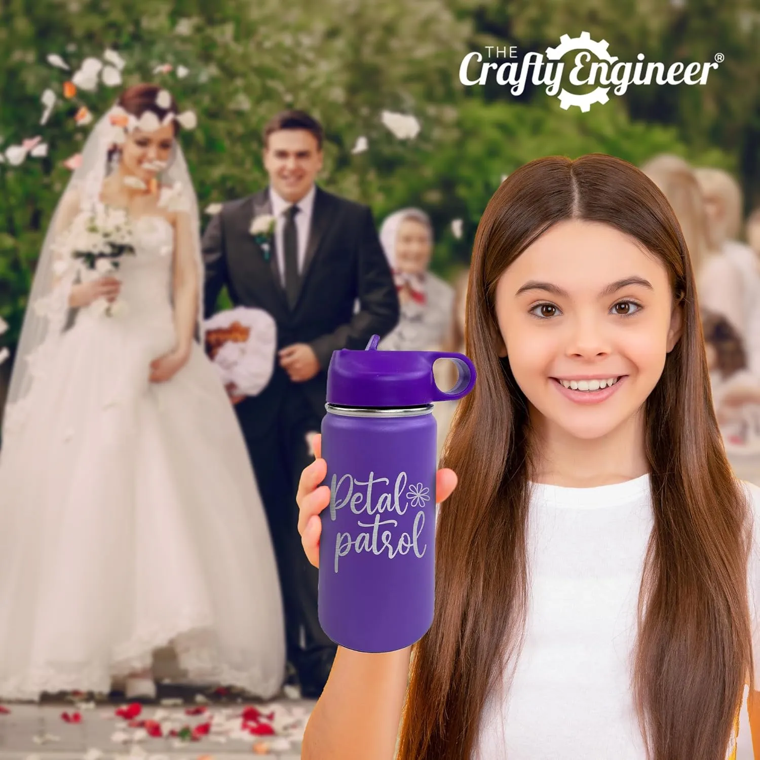 The Crafty Engineer Flower Girl or Ring Bearer Kids Water Bottle - Insulated - The Perfect Proposal Gift - 12 oz - Black (Ring Security)