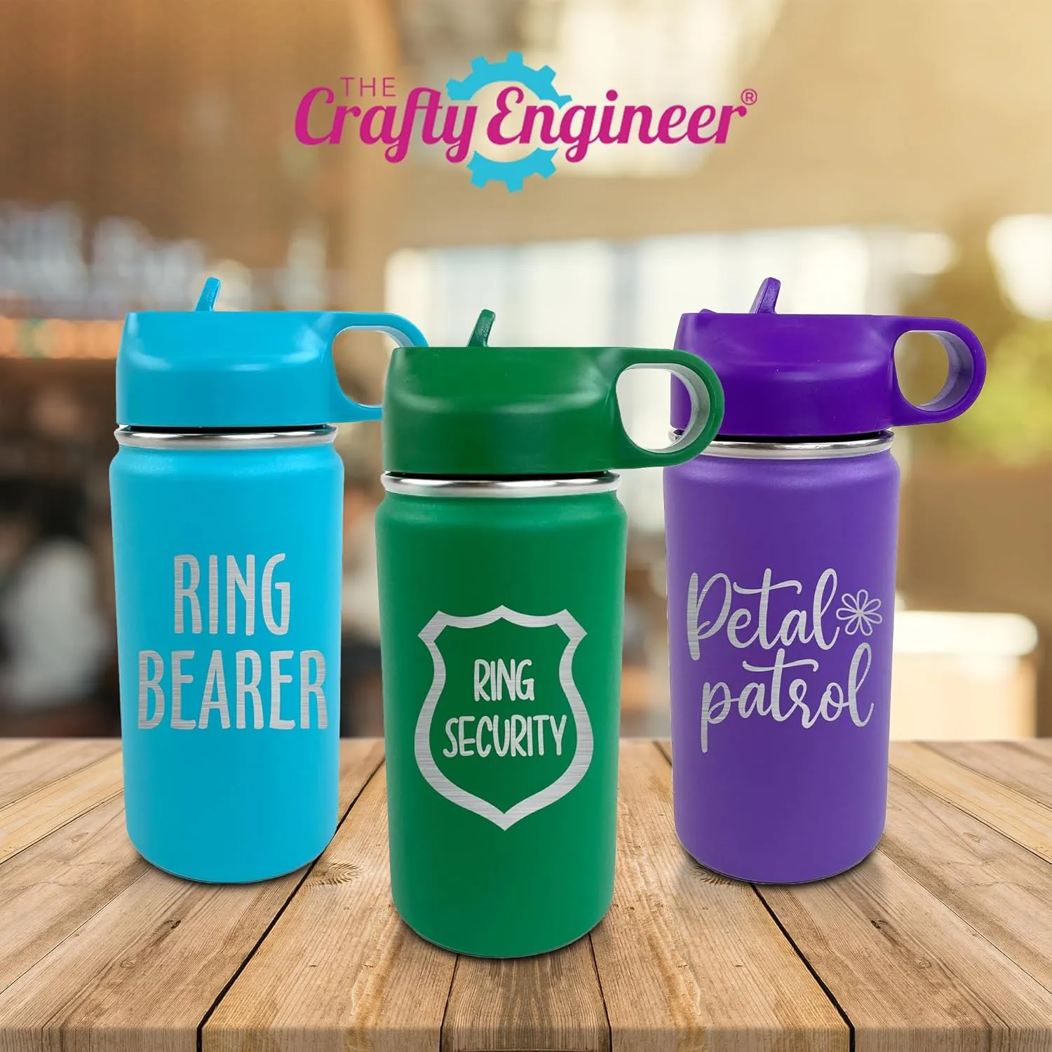 The Crafty Engineer Flower Girl or Ring Bearer Kids Water Bottle - Insulated - The Perfect Proposal Gift - 12 oz - Black (Ring Security)