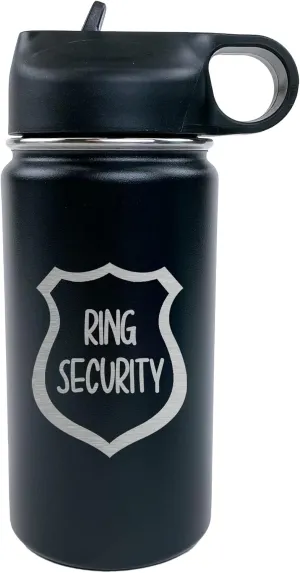 The Crafty Engineer Flower Girl or Ring Bearer Kids Water Bottle - Insulated - The Perfect Proposal Gift - 12 oz - Black (Ring Security)