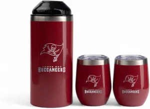 The Memory Company Officially Licensed NFL Wine Bottle Chiller Set - Double Wall Insulated Stainless Steel Cooler & 2 Ceramic Lined 12oz Stemless Tumblers with Lids, Temperature Control Wine Gift Set