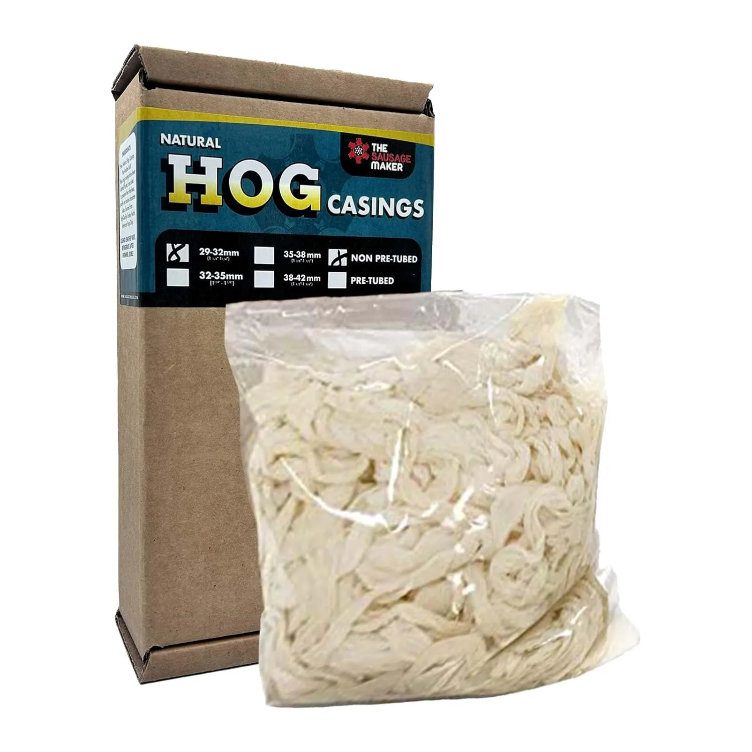 The Sausage Maker Natural Hog Sausage Casings 35 To 38 MM Butcher Pack, Makes 90 Lb Meat, North American Edible Pork Casing For Links, Kielbasa, Pepperoni, Knockwurst, Rope Sausages, 1 3/8"-1 1/2" Dia