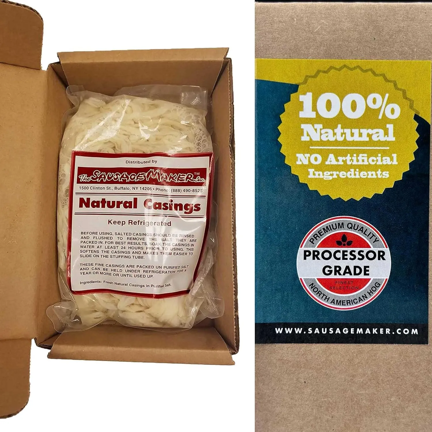 The Sausage Maker Natural Hog Sausage Casings 35 To 38 MM Butcher Pack, Makes 90 Lb Meat, North American Edible Pork Casing For Links, Kielbasa, Pepperoni, Knockwurst, Rope Sausages, 1 3/8"-1 1/2" Dia