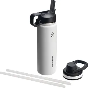 Thermoflask Double Stainless Steel Insulated Water Bottle with Two Lids, 24 Ounce, White