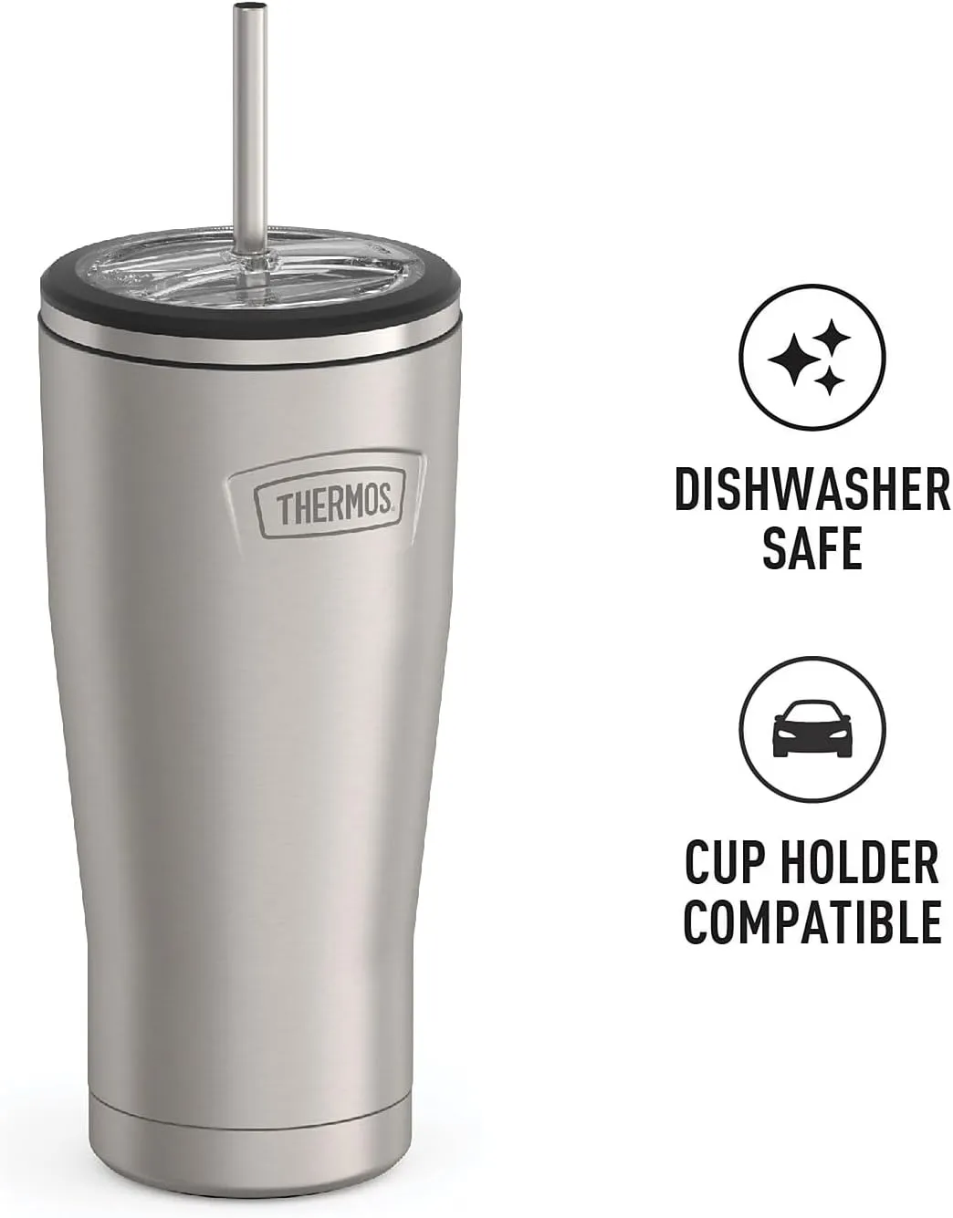 THERMOS ICON SERIES, Stainless Steel Cold Tumbler with Lid and Straw - 24 Ounce, Matte Stainless Steel - Vacuum Insulated Tumbler