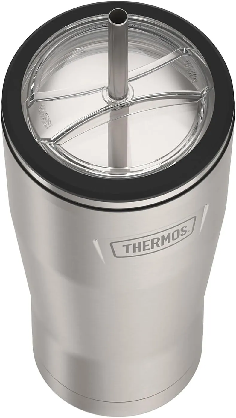 THERMOS ICON SERIES, Stainless Steel Cold Tumbler with Lid and Straw - 24 Ounce, Matte Stainless Steel - Vacuum Insulated Tumbler