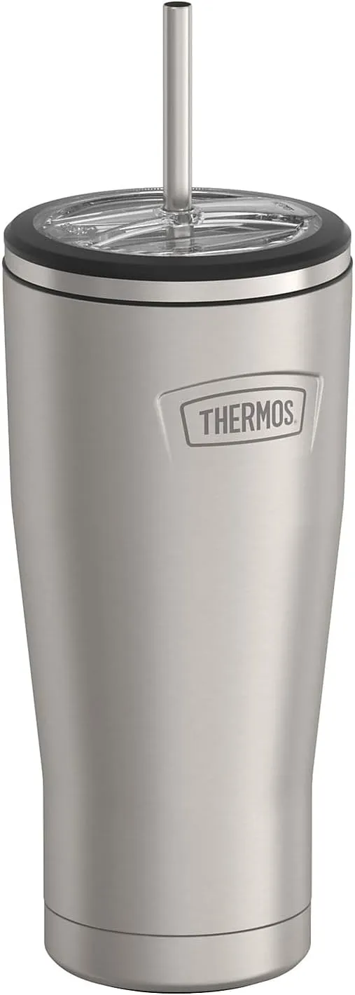THERMOS ICON SERIES, Stainless Steel Cold Tumbler with Lid and Straw - 24 Ounce, Matte Stainless Steel - Vacuum Insulated Tumbler