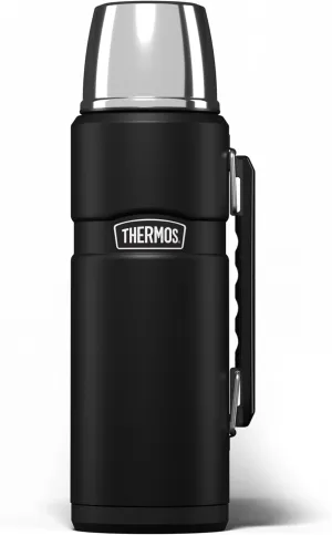 Thermos Stainless King 1.2L Multi-Purpose Flask - Original-Style Flask can be Used as Travel Mug or Insulated Water Bottle for Daily Commute & Weekend Adventures – Matt Black, 5-Year Warranty