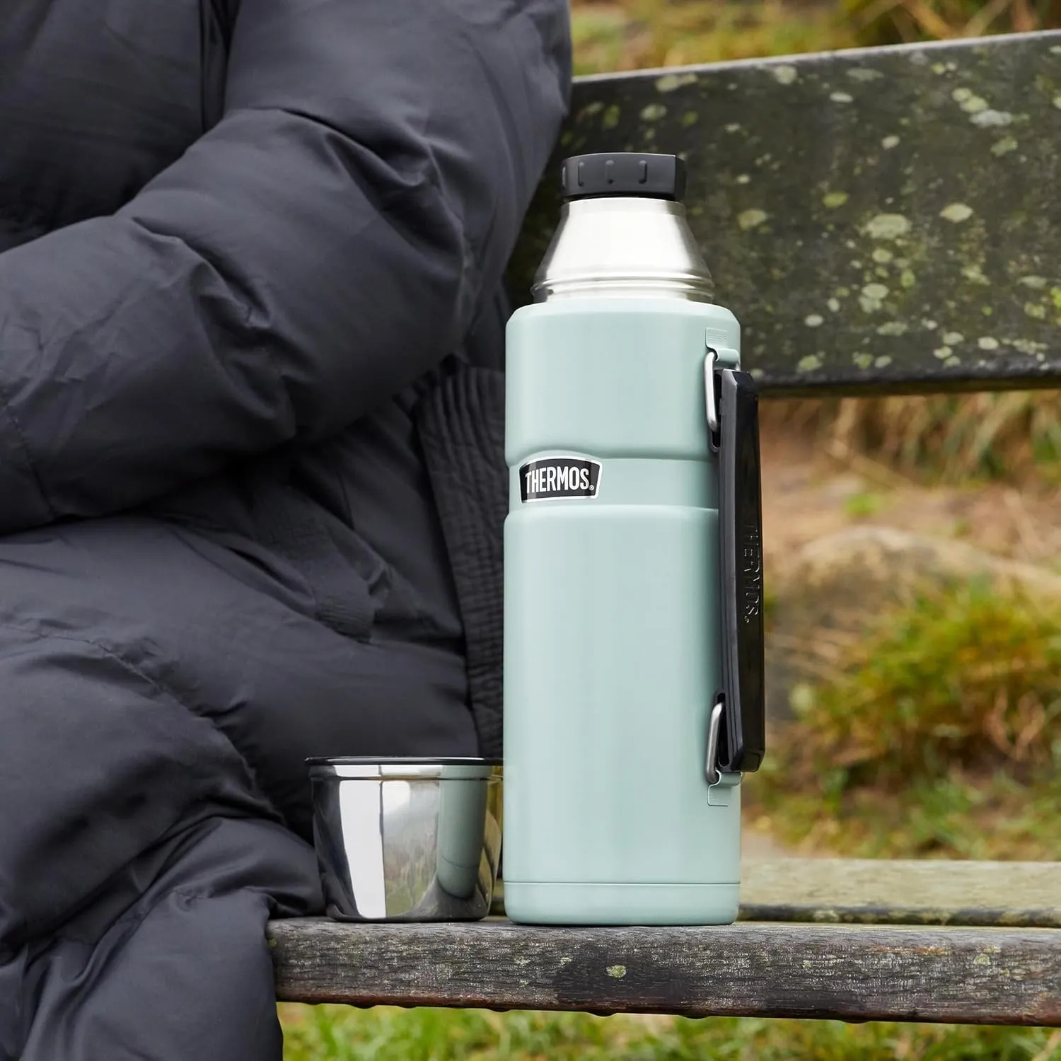 Thermos Stainless King 1.2L Multi-Purpose Flask - Original-Style Flask can be Used as Travel Mug or Insulated Water Bottle for Daily Commute & Weekend Adventures – Matt Black, 5-Year Warranty