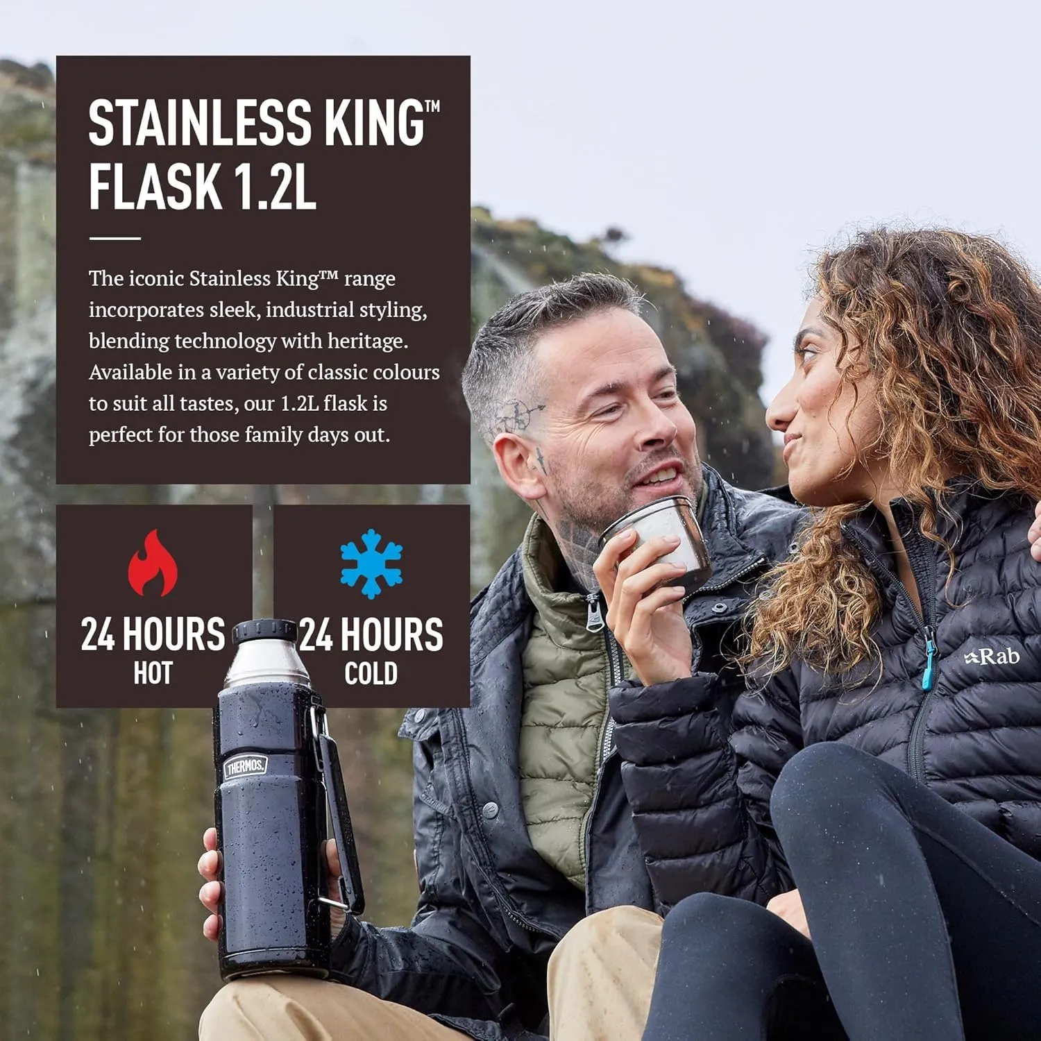 Thermos Stainless King 1.2L Multi-Purpose Flask - Original-Style Flask can be Used as Travel Mug or Insulated Water Bottle for Daily Commute & Weekend Adventures – Matt Black, 5-Year Warranty