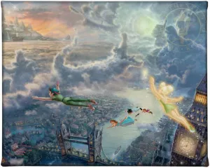 Thomas Kinkade Disney's Tinker Bell and Peter Pan Fly To Neverland 8 x 10 Gallery Wrapped Canvas