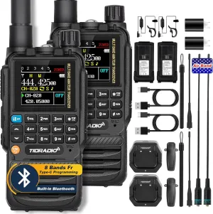 TIDRADIO TD-H3 GMRS Radios Handheld, Type C & Wireless Programming, 8-Band Walkie Walkies Long Range, Rechargeable Two Way Radios - Air Band, Frequency Copy, DTMF Lock,NOAA FM AM-Full Kit 2 Pack