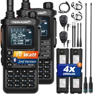 TIDRADIO TD-H8 10W Ham Radio Handheld, APP Wireless Programming, NOAA Weather Long Range Walkie Talkies 2500mAh Battery (4 pcs), Portable Two-Way Radios with Programming Cable& Speaker Mic-2pack