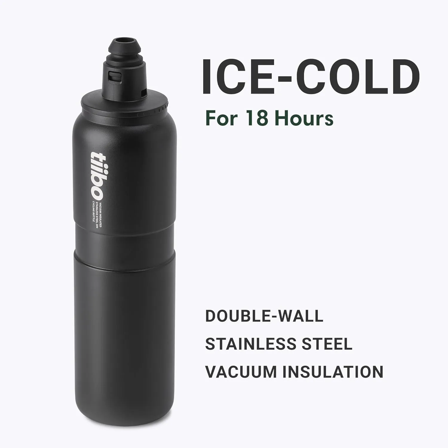 tiibo Vacuum Insulated Stainless Steel Bike Water Bottle, Double Wall, No-Squeeze, Fast Flow Sport Nozzle, Designed for Cycling, Biking, Fitness & Sports, Fits Most Bike Cages (Black, 23OZ)