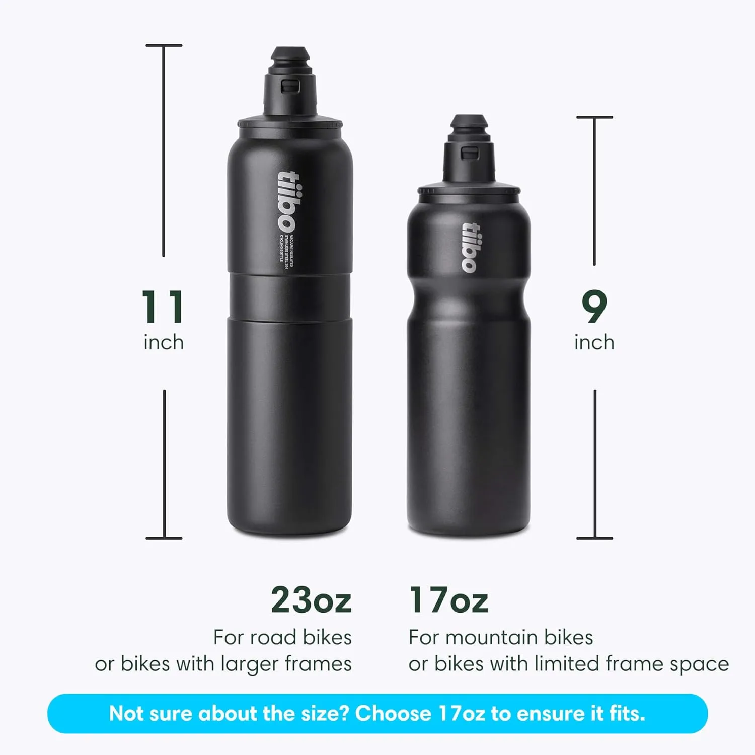 tiibo Vacuum Insulated Stainless Steel Bike Water Bottle, Double Wall, No-Squeeze, Fast Flow Sport Nozzle, Designed for Cycling, Biking, Fitness & Sports, Fits Most Bike Cages (Black, 23OZ)