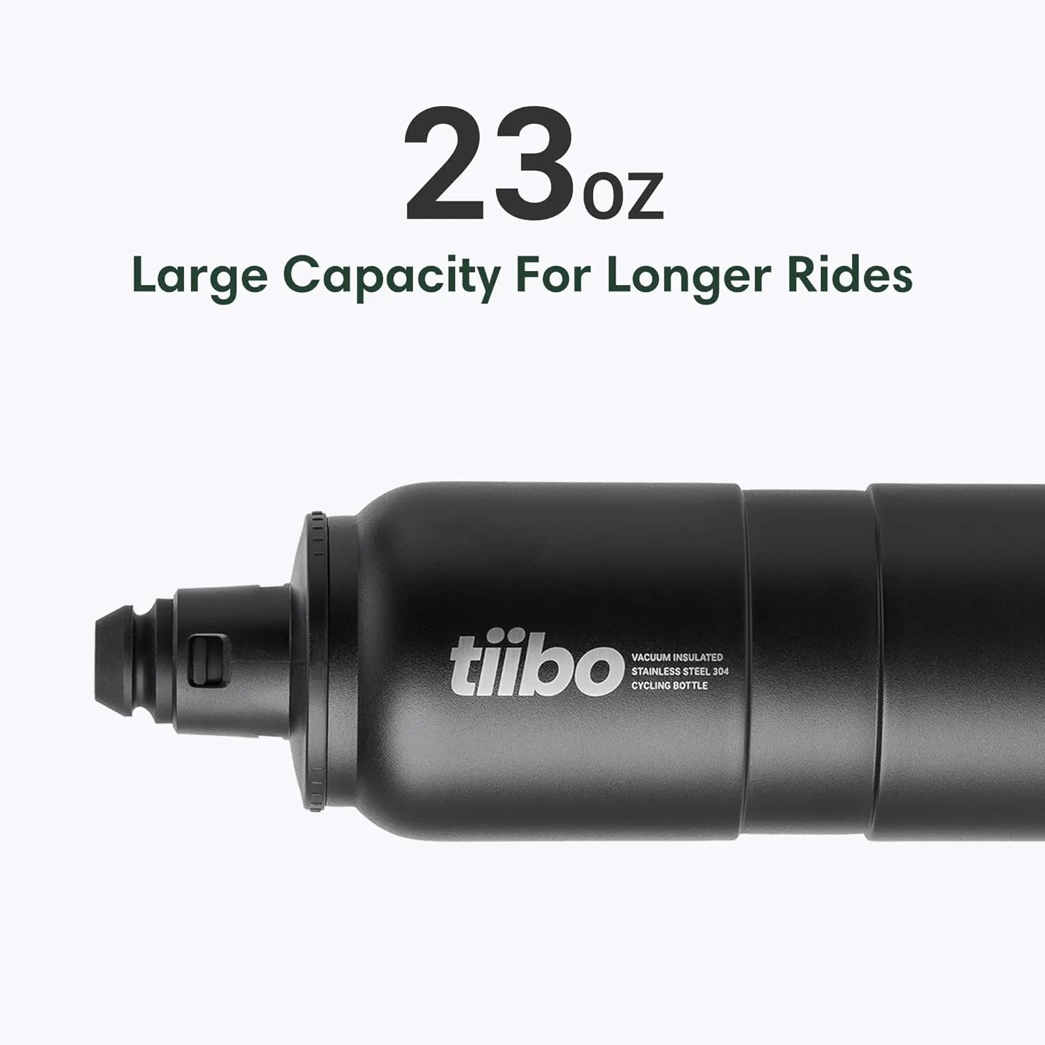 tiibo Vacuum Insulated Stainless Steel Bike Water Bottle, Double Wall, No-Squeeze, Fast Flow Sport Nozzle, Designed for Cycling, Biking, Fitness & Sports, Fits Most Bike Cages (Black, 23OZ)