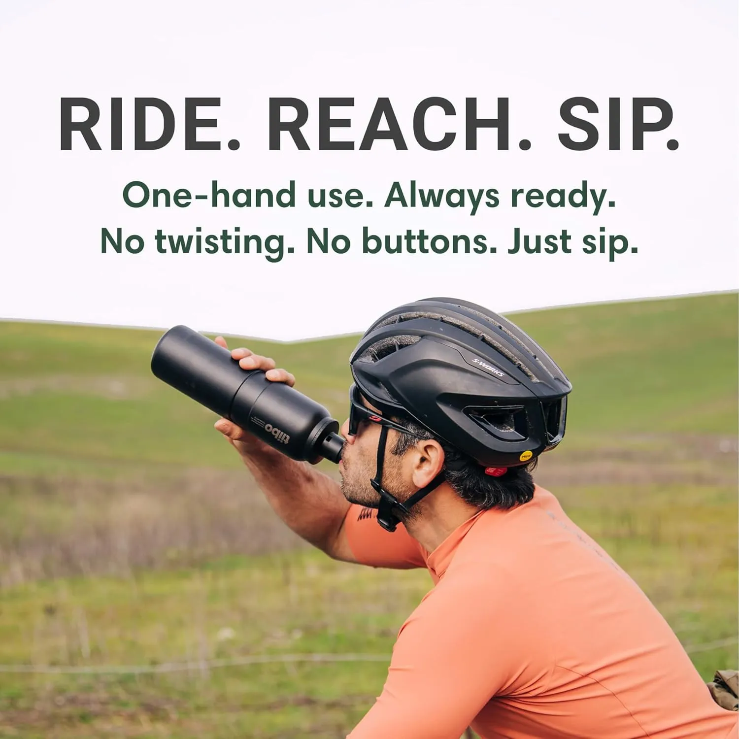 tiibo Vacuum Insulated Stainless Steel Bike Water Bottle, Double Wall, No-Squeeze, Fast Flow Sport Nozzle, Designed for Cycling, Biking, Fitness & Sports, Fits Most Bike Cages (Black, 23OZ)