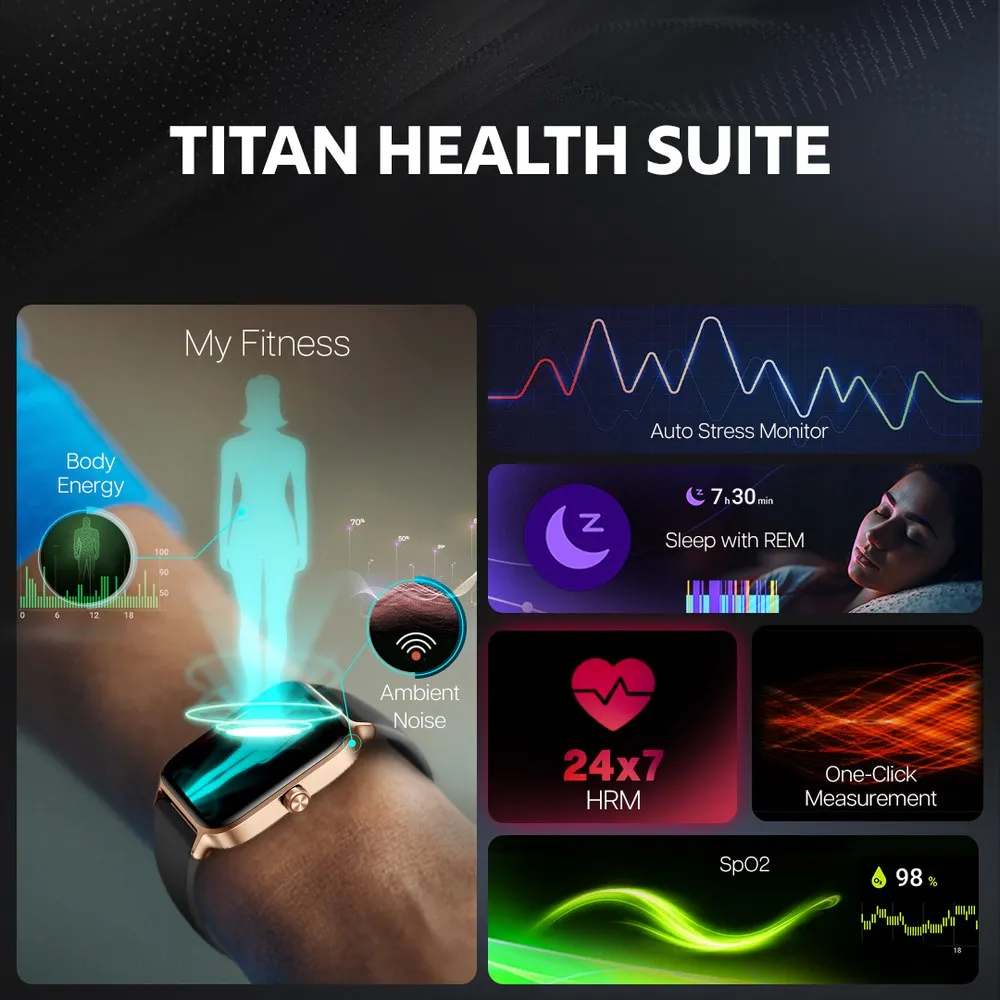 Titan Traveller with 4.52 cm AMOLED Display, BT Calling, India's First FitVerse Smartwatch with Blue Leather Strap