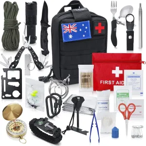 TKO Outdoor Professional Survival Kit - 20 in 1 Tactical Gear for Camping Hunting Hiking and Adventures | Equipment Including First Aid Kit, Knife, Flashlight   Tools | Gifts for Men Dad Husband