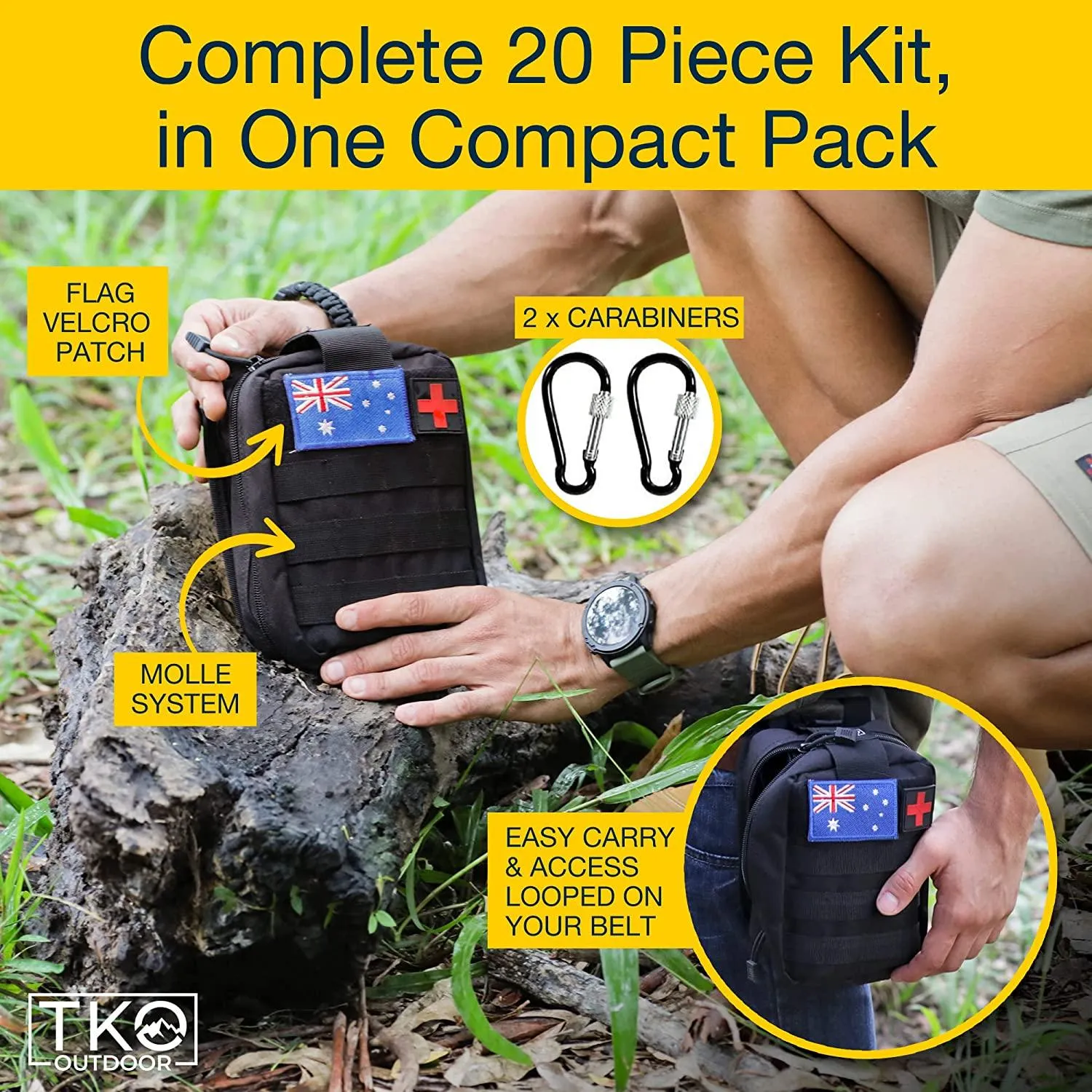 TKO Outdoor Professional Survival Kit - 20 in 1 Tactical Gear for Camping Hunting Hiking and Adventures | Equipment Including First Aid Kit, Knife, Flashlight   Tools | Gifts for Men Dad Husband