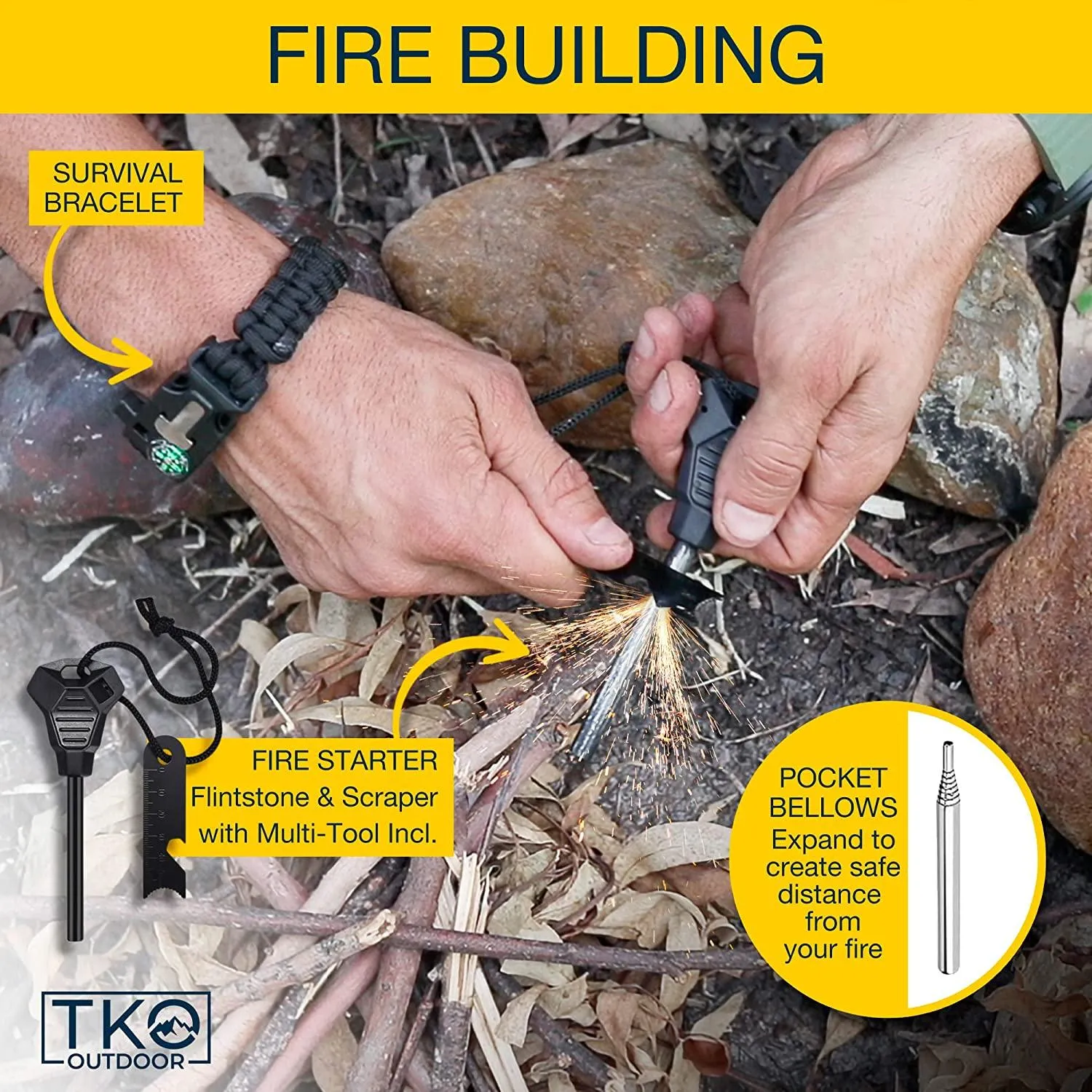 TKO Outdoor Professional Survival Kit - 20 in 1 Tactical Gear for Camping Hunting Hiking and Adventures | Equipment Including First Aid Kit, Knife, Flashlight   Tools | Gifts for Men Dad Husband