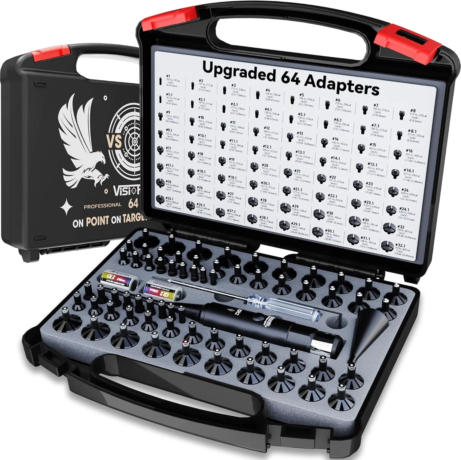 Tool-Free Laser Bore Sight Kit : Green Laser Bore Sighter with 64 Upgraded Adapters fit 0.17 to 12 GA Calibers| Multi-Caliber Laser Bore Sighting Kit for All Gun| Powerful Boresighter