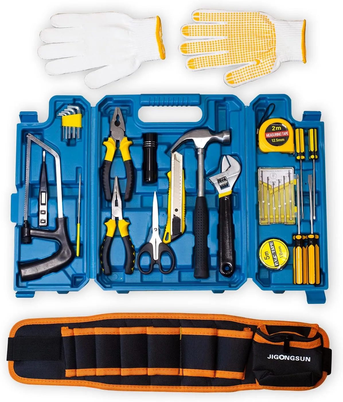 Tool Kit for Home and Tool Belt Kit, Toolbox Include 72PC Complete Tool Box Set, Mini Tool Kit and Toolbox Accessories and Tool Belts for Men Home Tool Kits for All Purpose