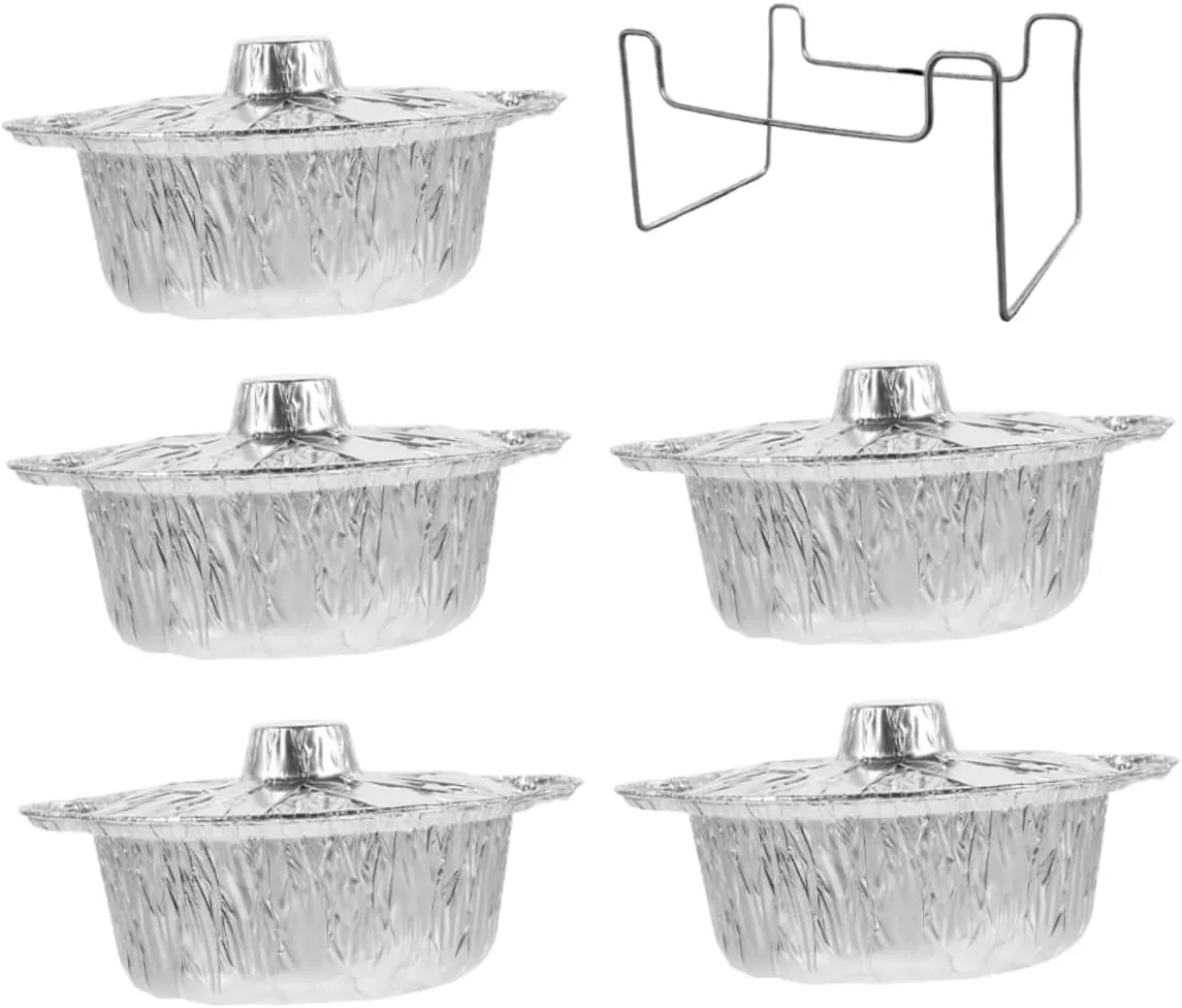 Totority 1Set Disposable Aluminum Foil Pans with Lids Capacity Cooking and Baking Pots for Outdoor Bbq Camping and Picnics with Stand