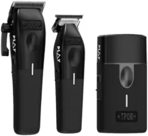 TPOB Play Barber Black Clipper Trimmer Shaver Set Hair Clippers for Men 7500 RPM with Rubber Green/Black/Pink Grips (Blackout Set)