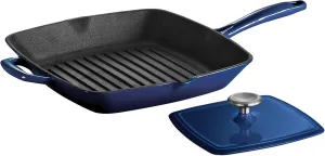 Tramontina Enameled Cast Iron Grill Pan with Press, 11-inch, Blue