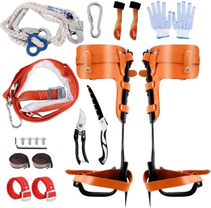 Tree Climbing Gear, Thickened Stainless Steel Tree Climbing Spikes Set with Adjustable Belt and Tree Climbing Lanyard, Arborist Equipment for Tree Work, Picking Fruits, Logging, Hunting