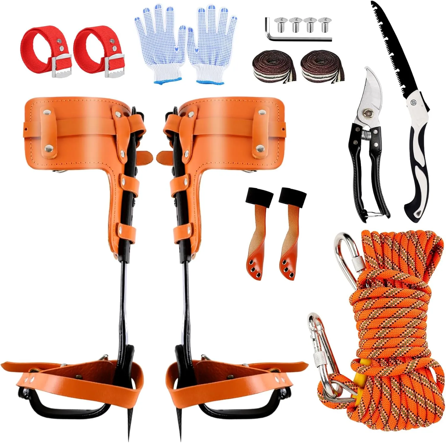 Tree Climbing Gear,Tree Climbing Spikes,Adjustable Tree Climbing Spurs for Tree Work,Thickened Steel Tree Climbing Tool,Arborist Equipment for Climbers, Fruit Picking, Orange