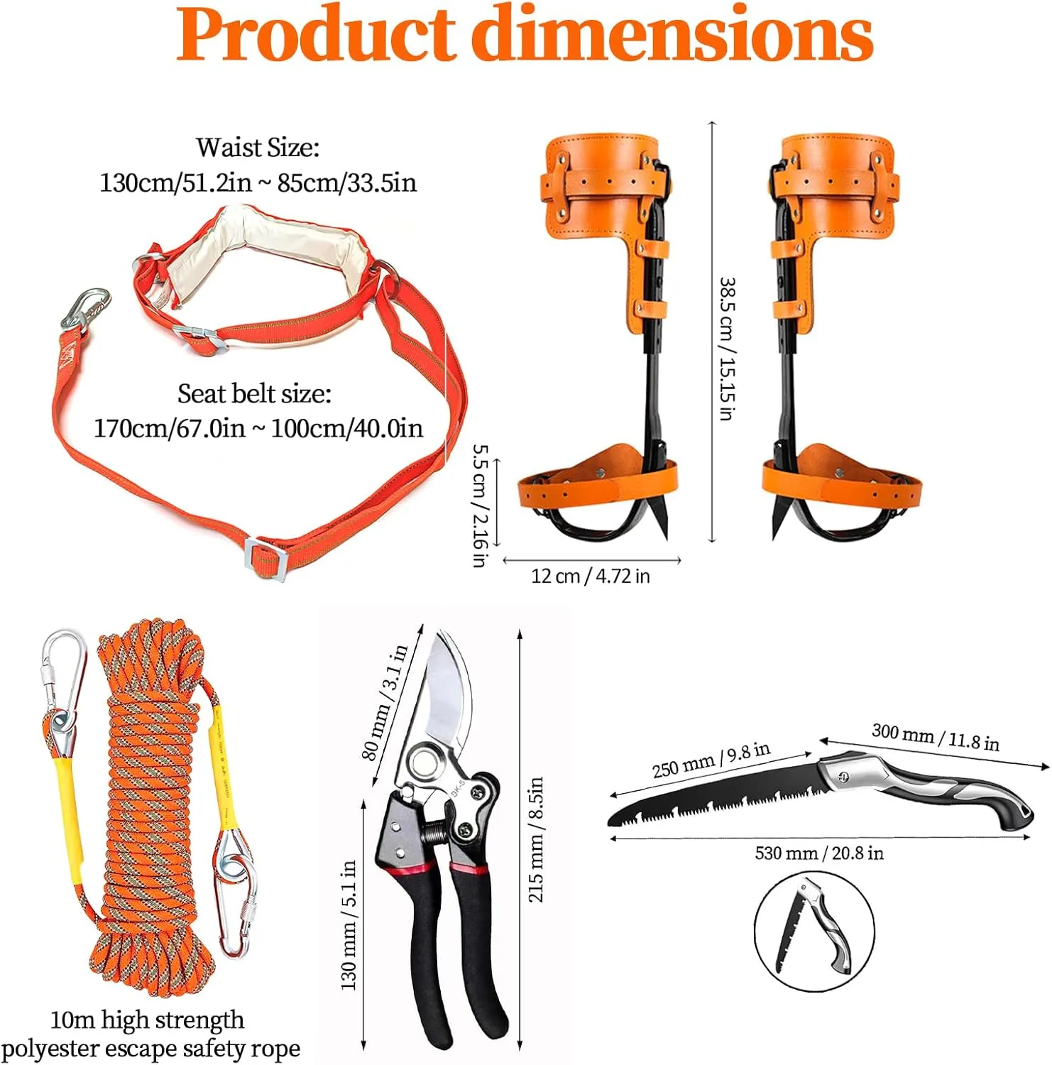 Tree Climbing Spikes,Tree Climbing Gear,Tree Climbing Kit Suitable for Climbing Trees, Picking Fruits,etc
