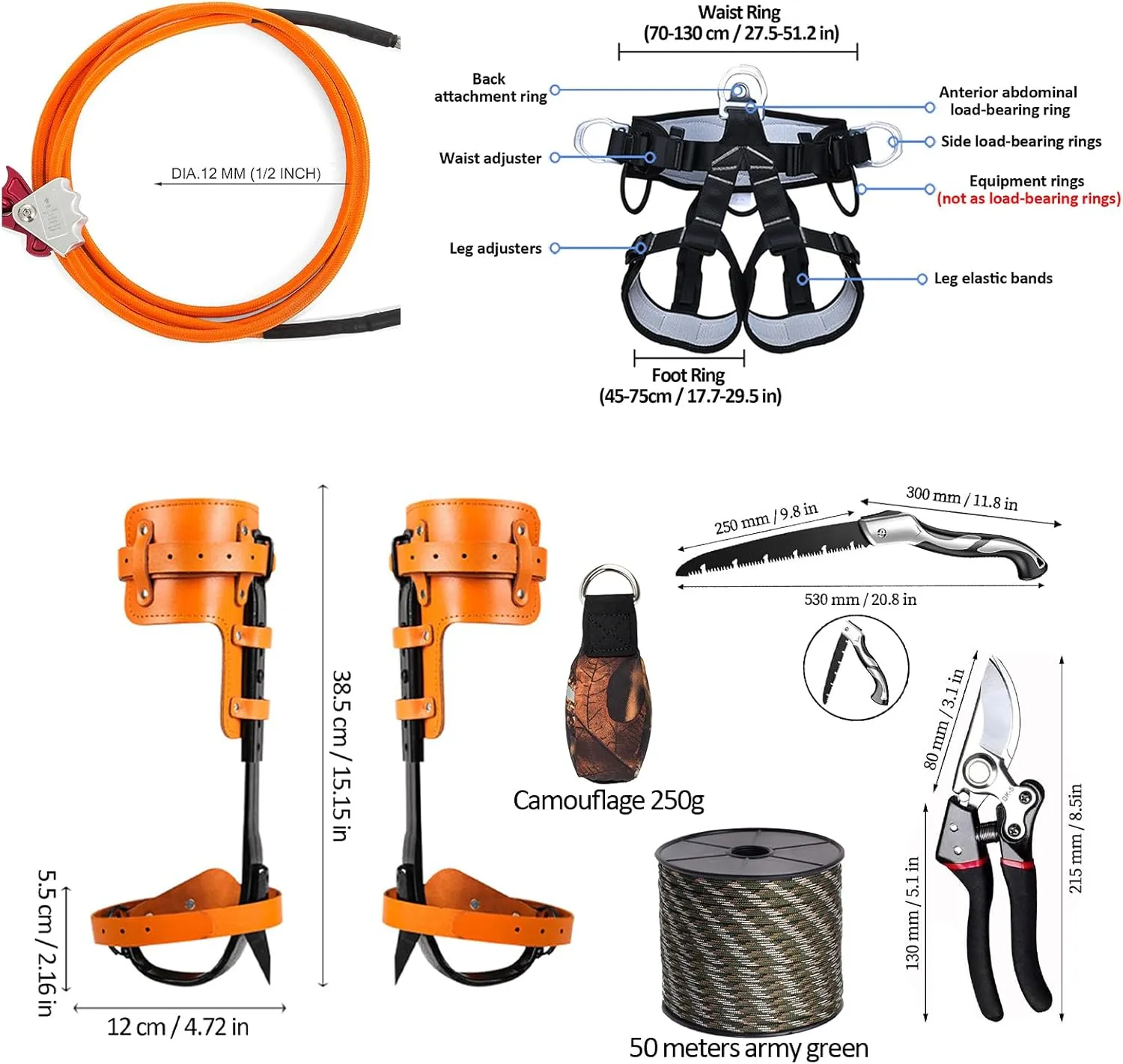 Tree Climbing Spikes,Tree Climbing Kit,Tree Climbing Gear,Suitable for Fruit Picking,Tree Climbing,Hunting
