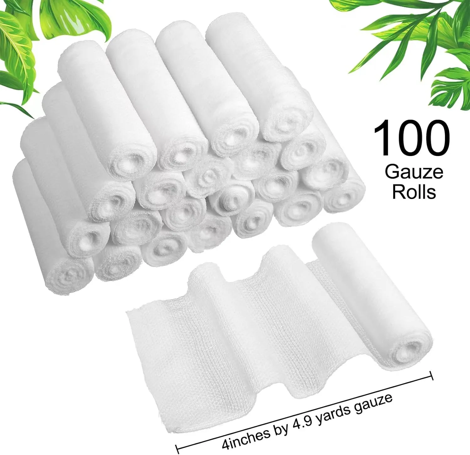 Treela 100 Rolls Gauze Bandage, 4 in x 5 Yards, Elastic Bandages Individual Packaging Sterile Non Latex First Aid Pads Medical Breathable Gauze Roll Wrap for Safety Wound Caring and Supplies