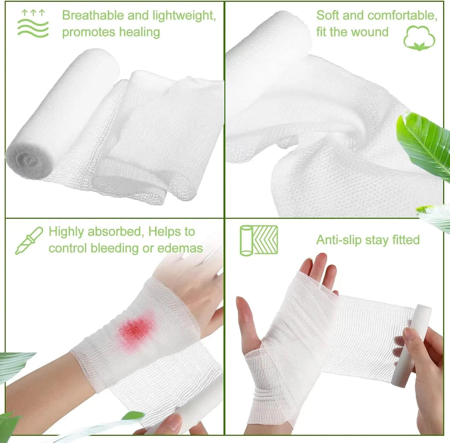 Treela 100 Rolls Gauze Bandage, 4 in x 5 Yards, Elastic Bandages Individual Packaging Sterile Non Latex First Aid Pads Medical Breathable Gauze Roll Wrap for Safety Wound Caring and Supplies