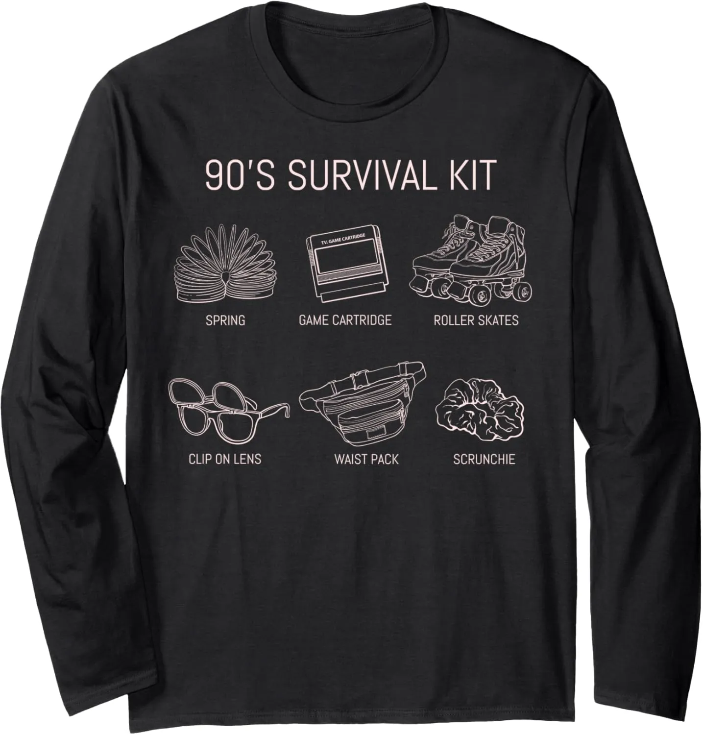 Trendy 90s Survival Kit In Pink Long Sleeve T-Shirt