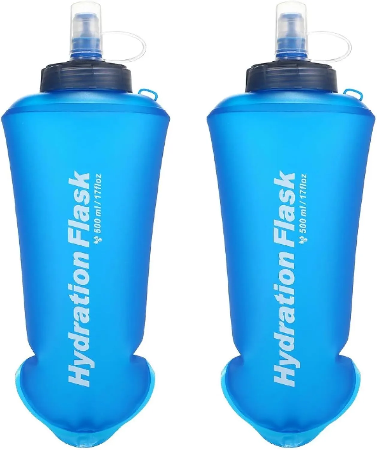 TRIWONDER TPU Soft Folding Water Bottles BPA-Free Collapsible Flask for Hydration Pack - Ideal for Running Hiking Cycling Climbing (500ml/16.9oz - Blue - Pack of 2)