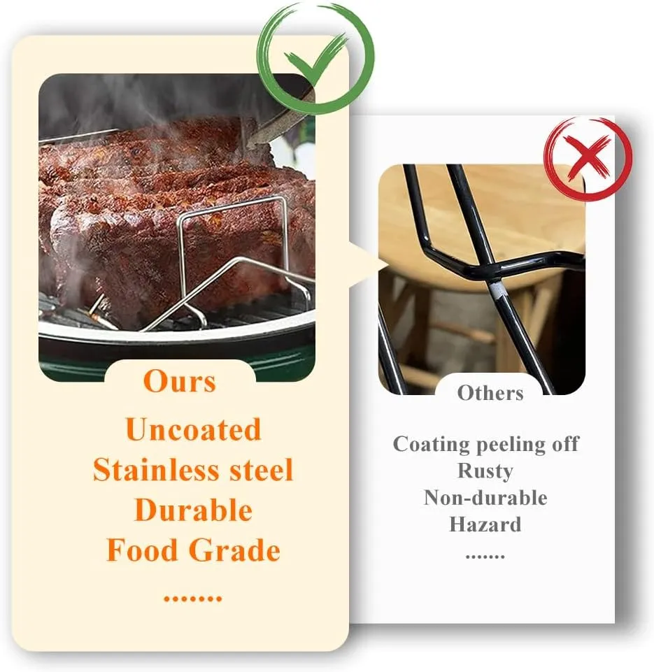 Turkey Roasting V Rack for Big Green Egg, Stainless Steel Rib Racks for Smoking and Grilling, Turkey Roaster Racks for Roasting Pan, for Kamado The Joe, Char-Griller Akorn, etc