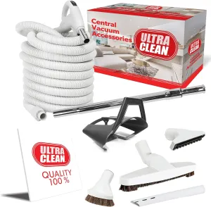 Ultra Clean Central Vacuum Hardwood Kit - Low-Voltage 24V Crush-Proof Hose with ON/Off Switch Cleaning Tools and Extandable Telescopic Wand (Light Grey, 35 ft)
